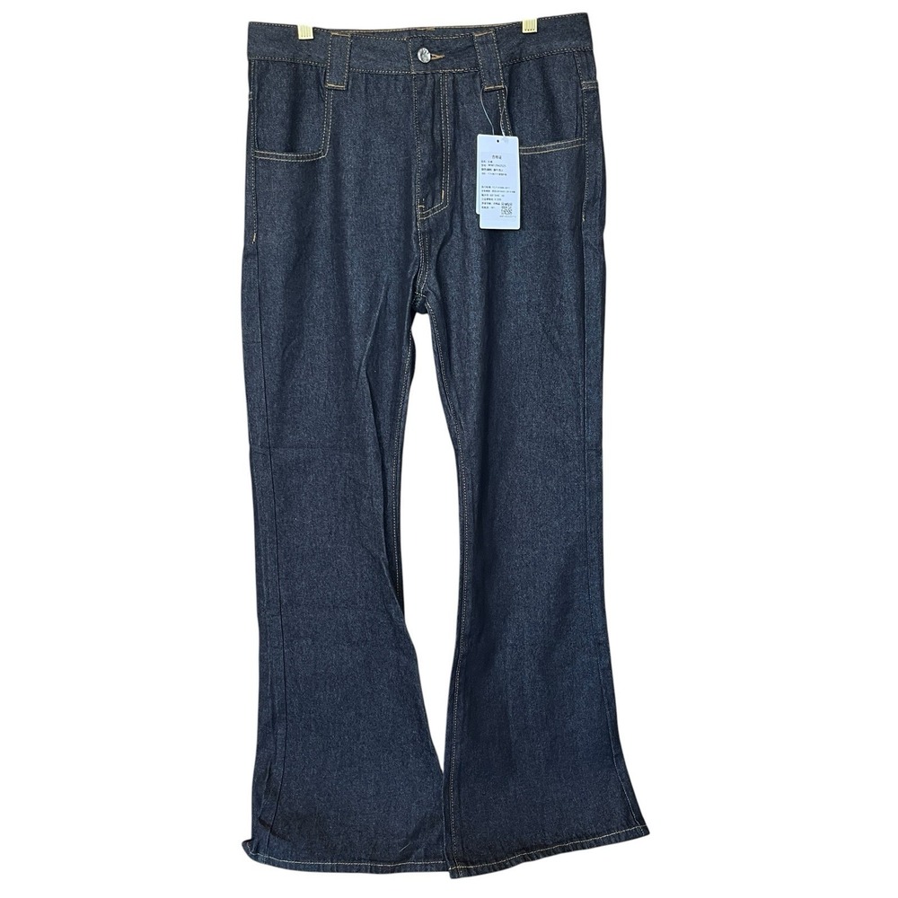 Inflation Flared Jeans Mens Large Black Dark Denim Cotton Button BellBottoms NWT